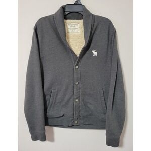 Abercrombie & Fitch Sherpa Lined Jacket Mens L Gray Moose Snap Front